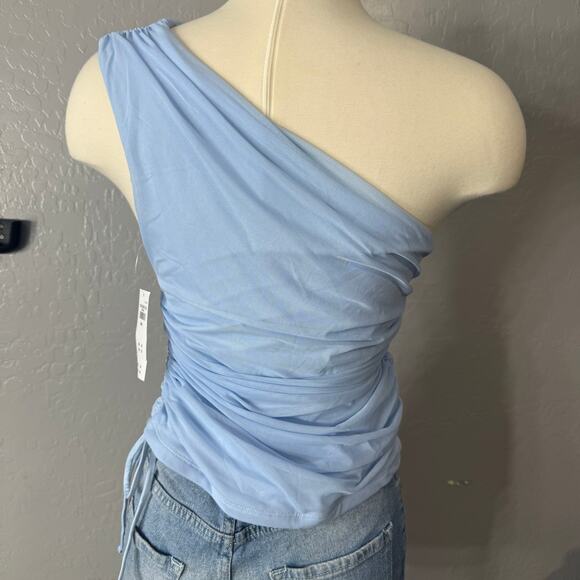 The A&F One-Shoulder Cinched Tie Top, Sky Blue, S - Picture 3 of 6